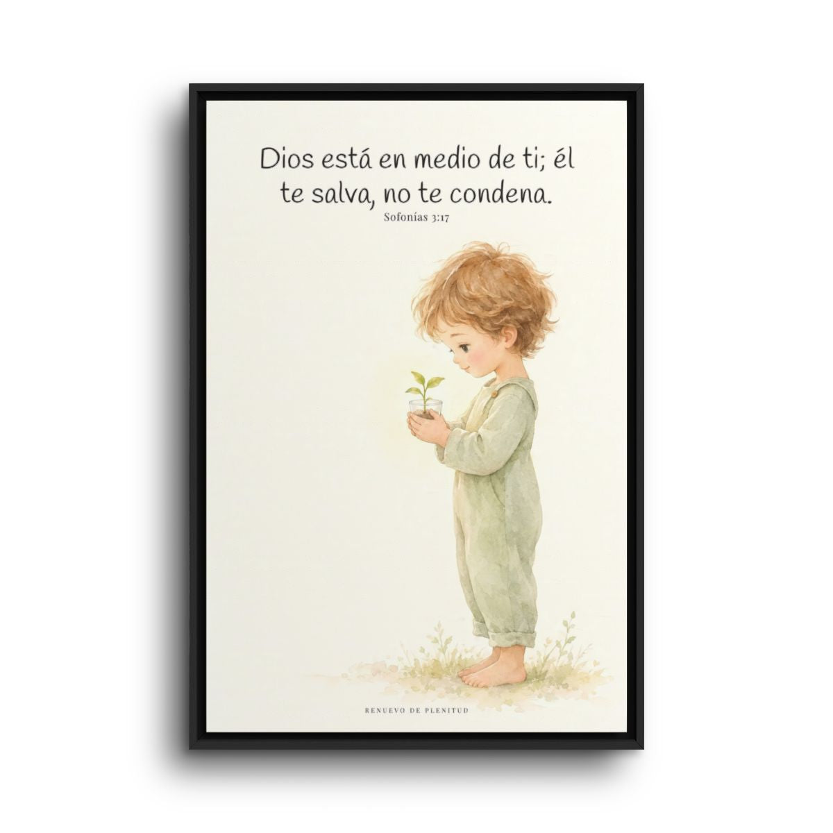 Dios está en medio de ti para salvarte | Cuadro de inspiración bíblica | Sofonías 3:17 — 24×36 pulgadas, marco negro, vista frontal