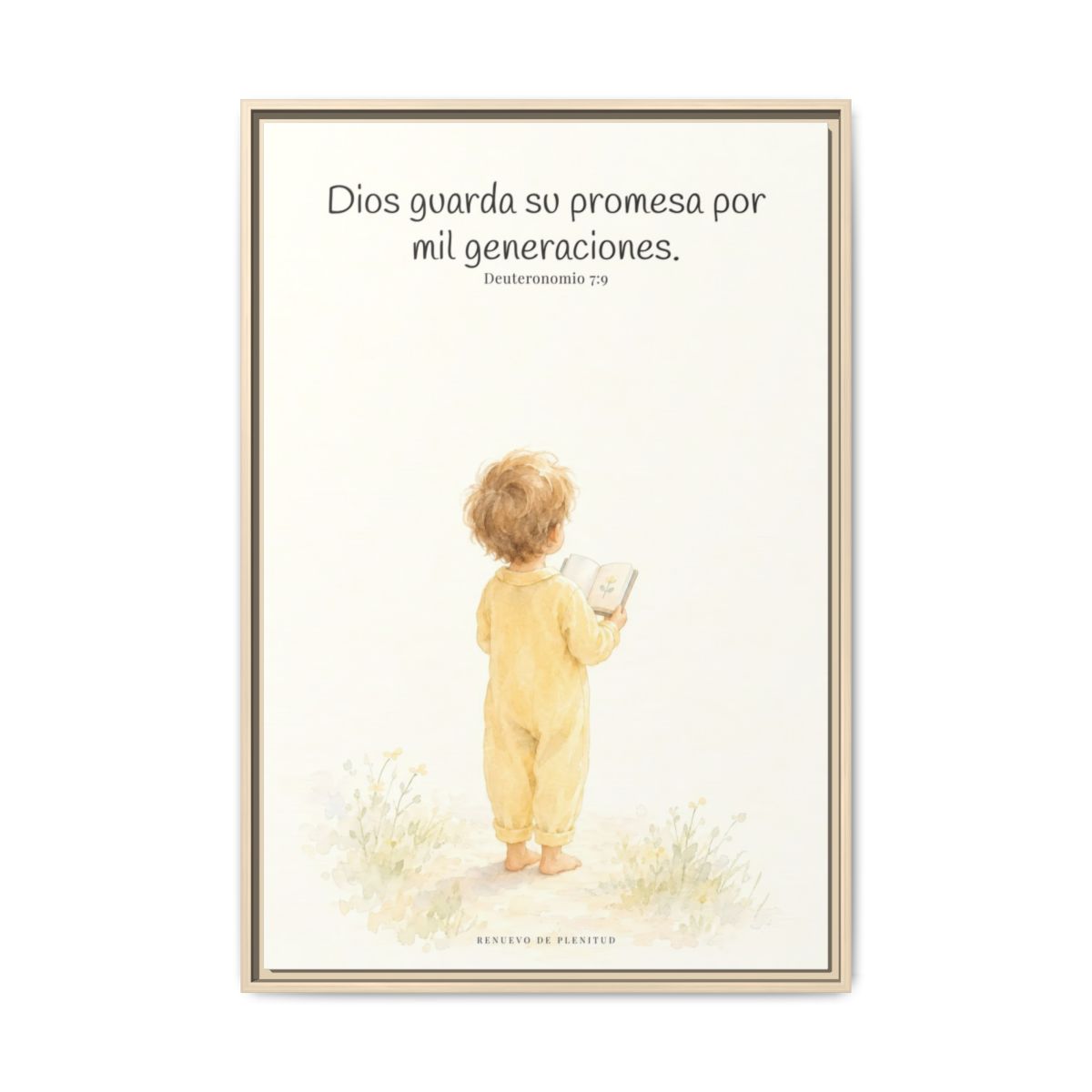 Dios guarda su pacto por mil generaciones — Lienzo Cristiano Enmarcado | Deuteronomio 7:9 — 24×36 pulgadas, marco natural, vista frontal
