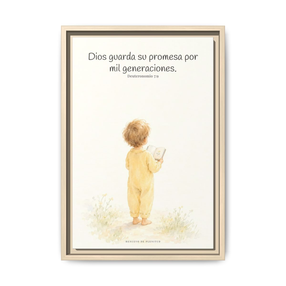 Dios guarda su pacto por mil generaciones — Lienzo Cristiano Enmarcado | Deuteronomio 7:9 — 12×18 pulgadas, marco natural, vista frontal