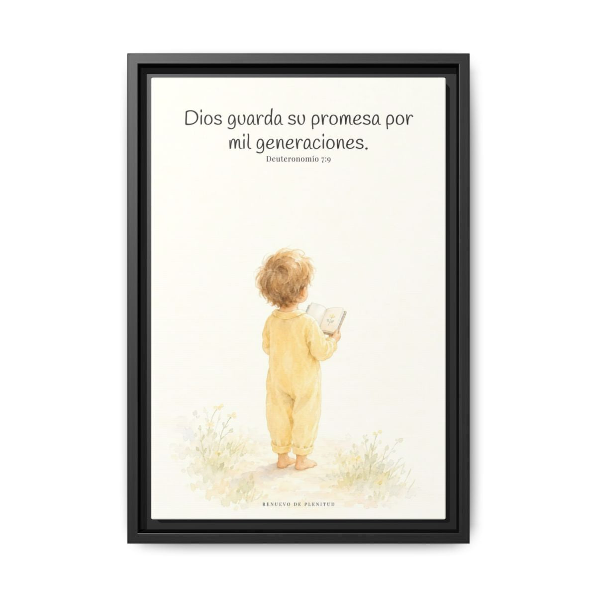 Dios guarda su pacto por mil generaciones — Lienzo Cristiano Enmarcado | Deuteronomio 7:9 — 12×18 pulgadas, marco negro, vista frontal