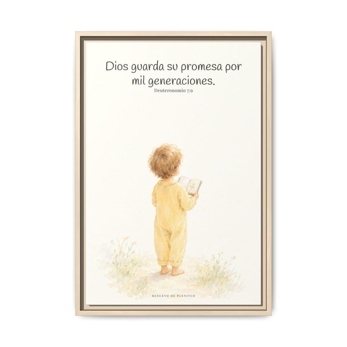 Dios guarda su pacto por mil generaciones — Lienzo Cristiano Enmarcado | Deuteronomio 7:9 — 16×24 pulgadas, marco natural, vista frontal