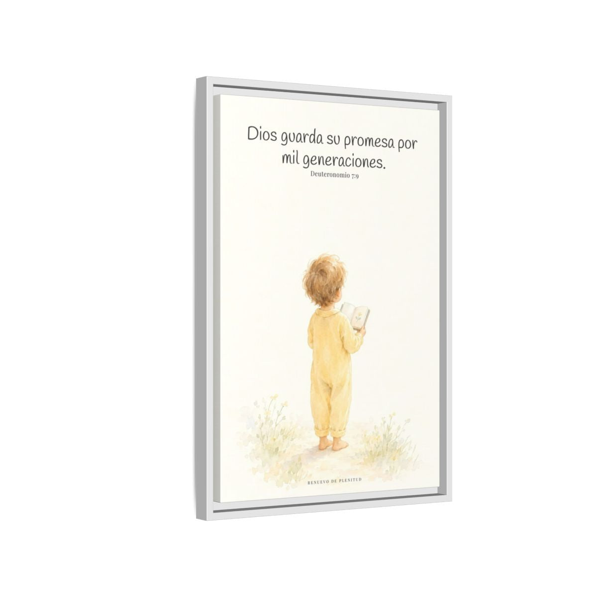 Dios guarda su pacto por mil generaciones — Lienzo Cristiano Enmarcado | Deuteronomio 7:9 — 16×24 pulgadas, marco blanco, vista lateral del marco flotante