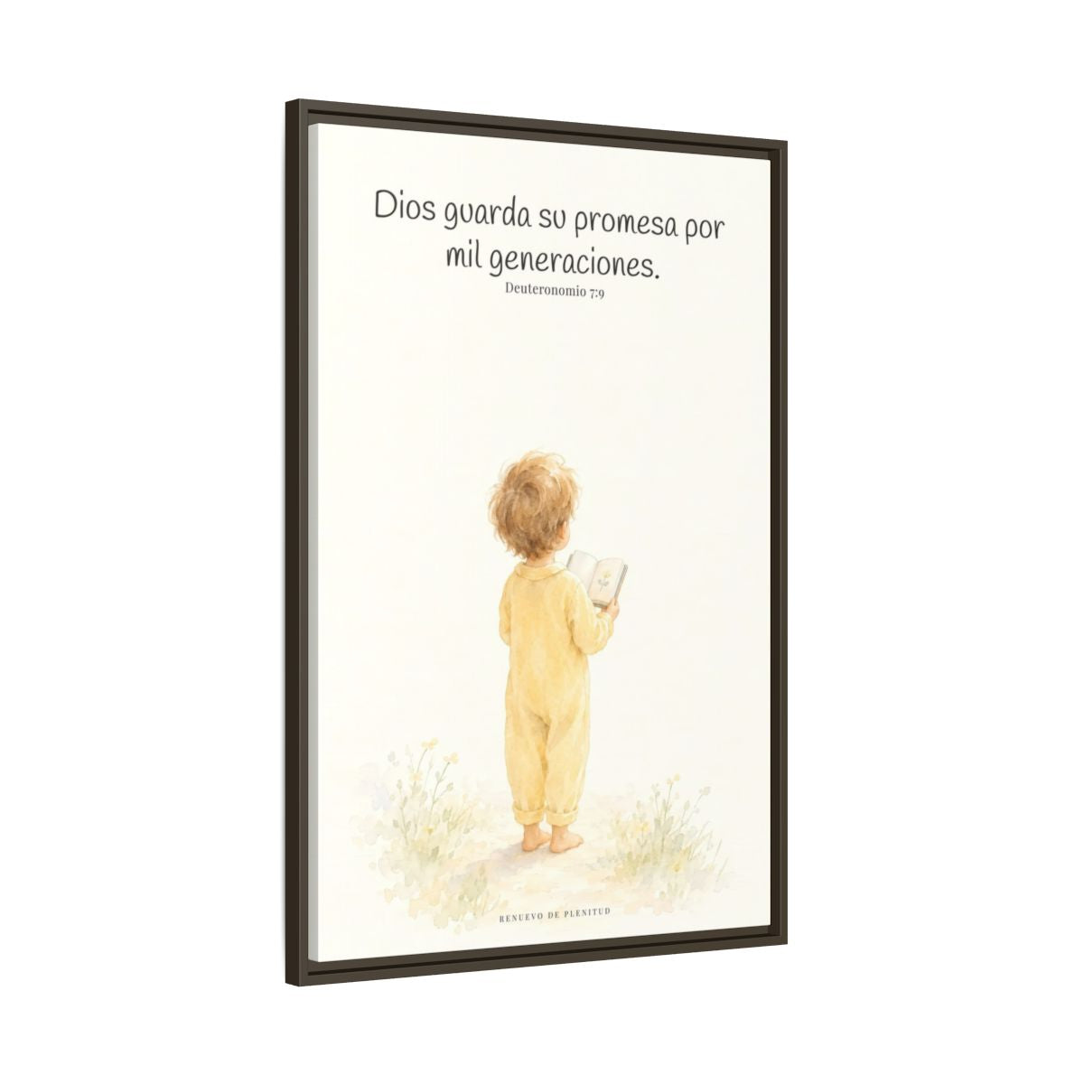 Dios guarda su pacto por mil generaciones — Lienzo Cristiano Enmarcado | Deuteronomio 7:9 — 24×36 pulgadas, marco espresso, vista lateral del marco flotante