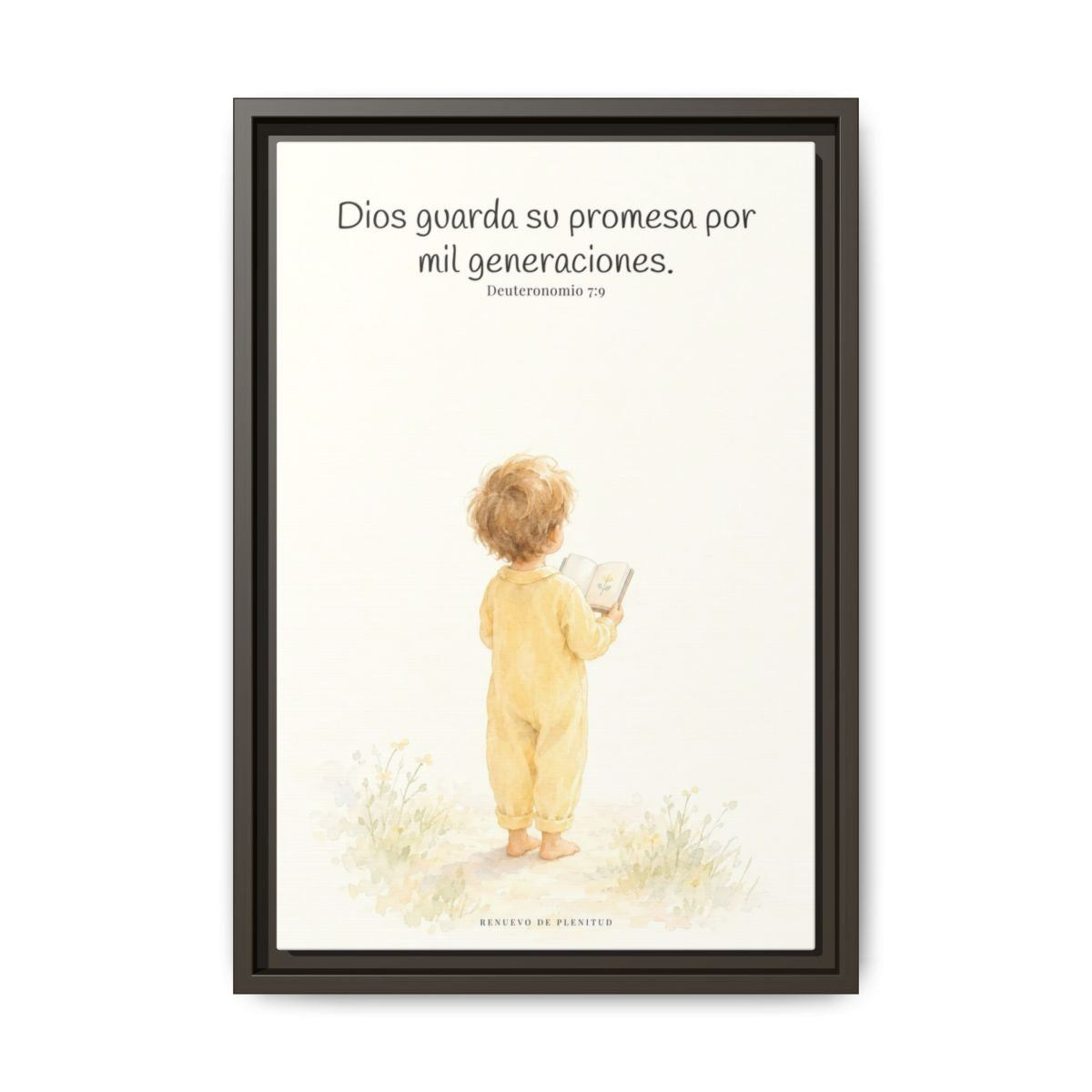 Dios guarda su pacto por mil generaciones — Lienzo Cristiano Enmarcado | Deuteronomio 7:9 — 12×18 pulgadas, marco espresso, vista frontal