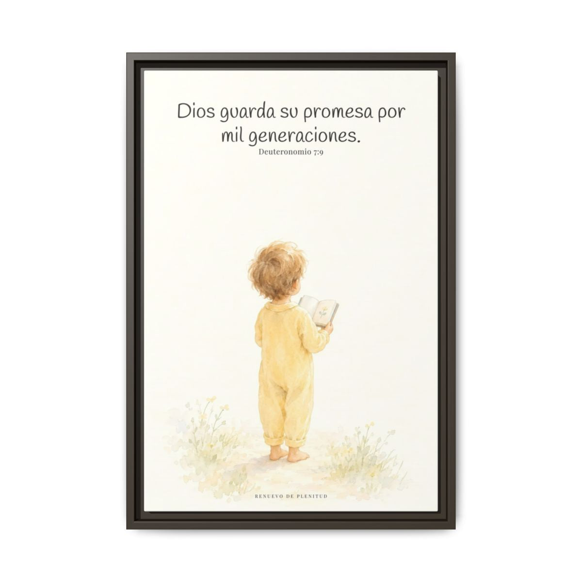 Dios guarda su pacto por mil generaciones — Lienzo Cristiano Enmarcado | Deuteronomio 7:9 — 16×24 pulgadas, marco espresso, vista frontal