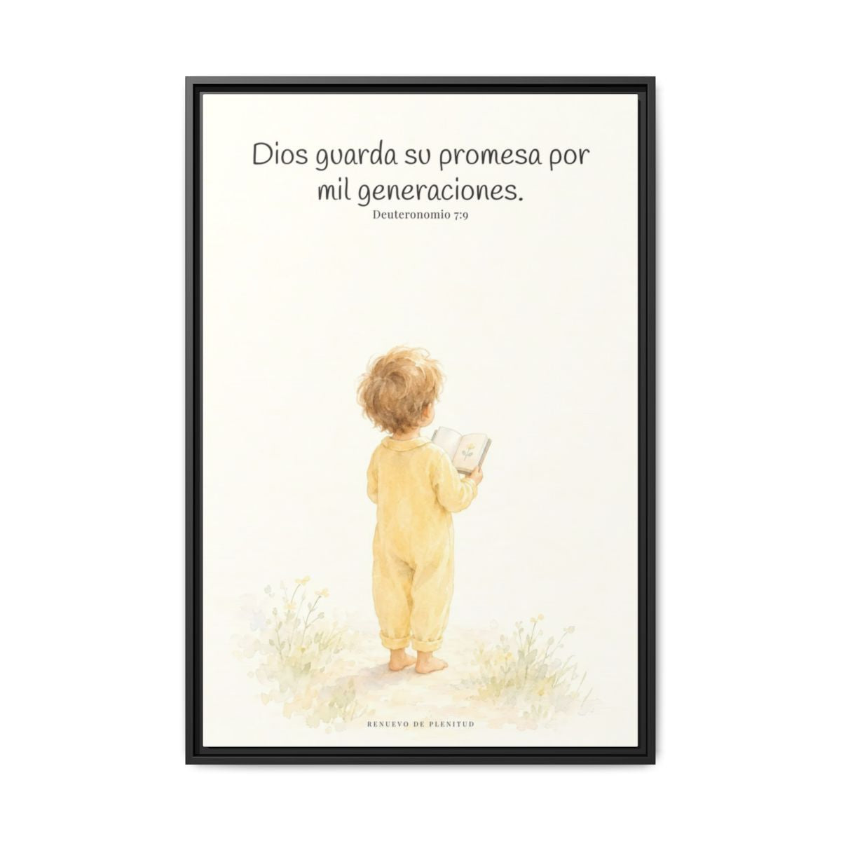 Dios guarda su pacto por mil generaciones — Lienzo Cristiano Enmarcado | Deuteronomio 7:9 — 24×36 pulgadas, marco negro, vista frontal