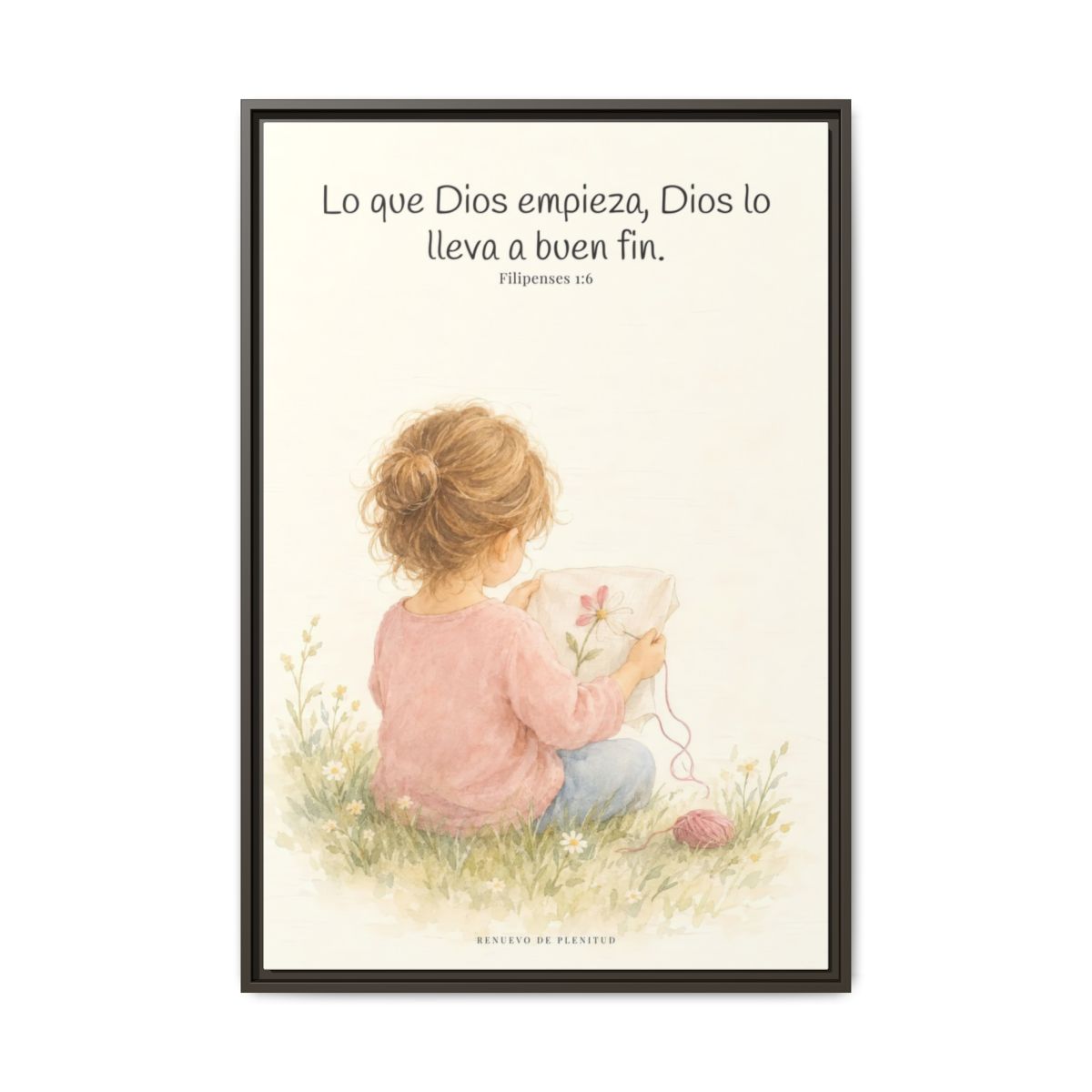 Dios lleva a buen fin la obra que empezó | Cuadro de fe enmarcado | Filipenses 1:6 — 24×36 pulgadas, marco espresso, vista frontal