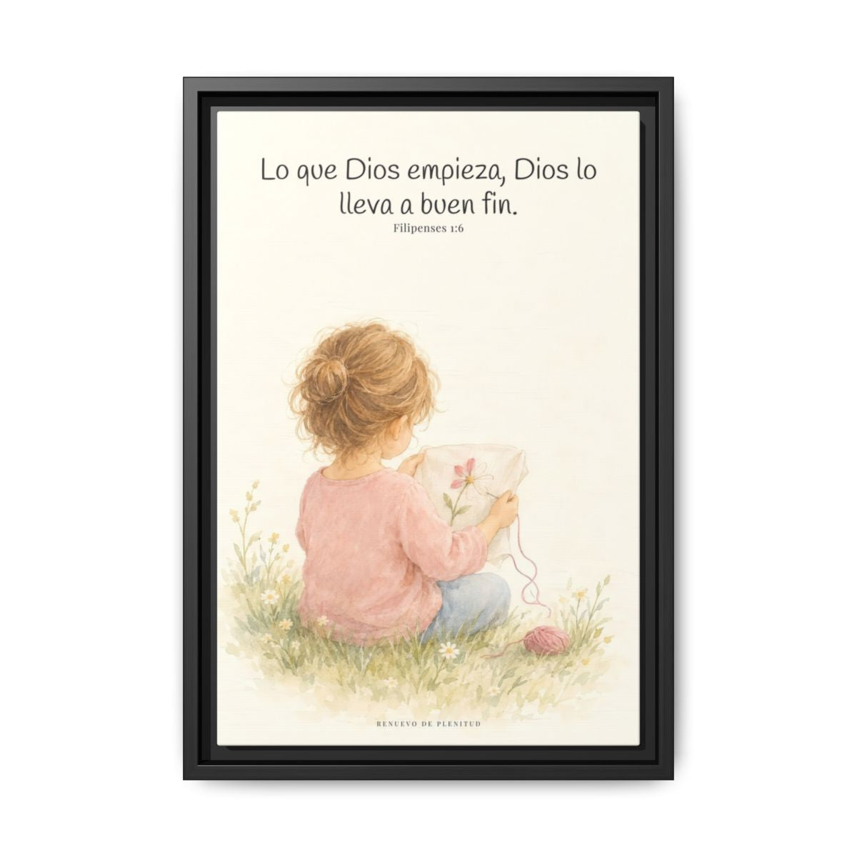 Dios lleva a buen fin la obra que empezó | Cuadro de fe enmarcado | Filipenses 1:6 — 12×18 pulgadas, marco negro, vista frontal