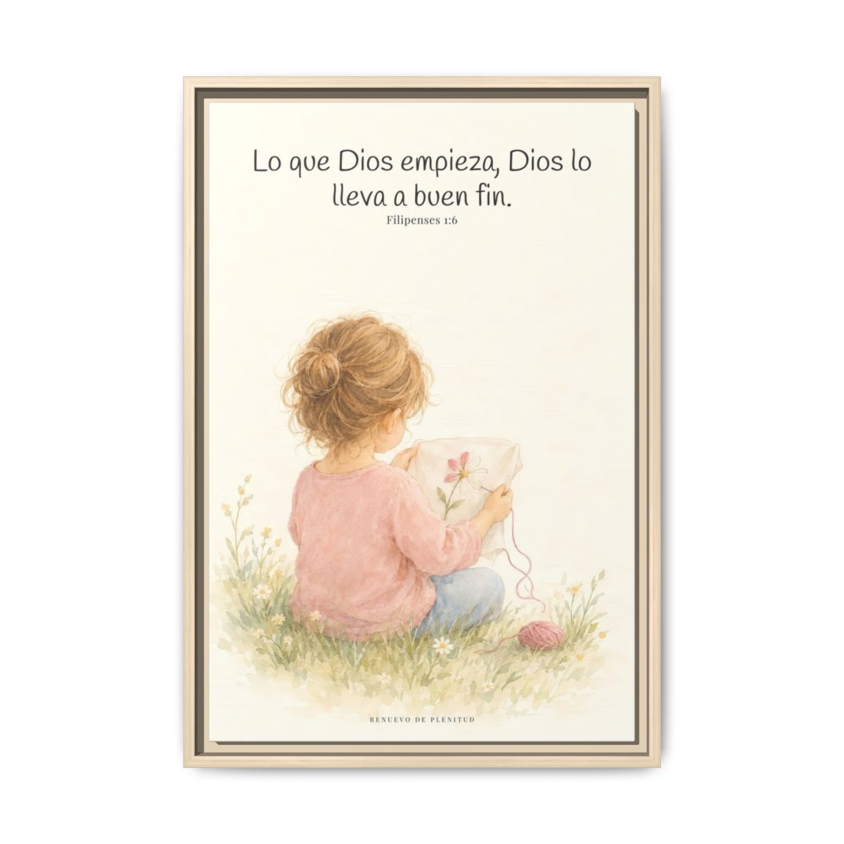 Dios lleva a buen fin la obra que empezó | Cuadro de fe enmarcado | Filipenses 1:6 — 16×24 pulgadas, marco natural, vista frontal
