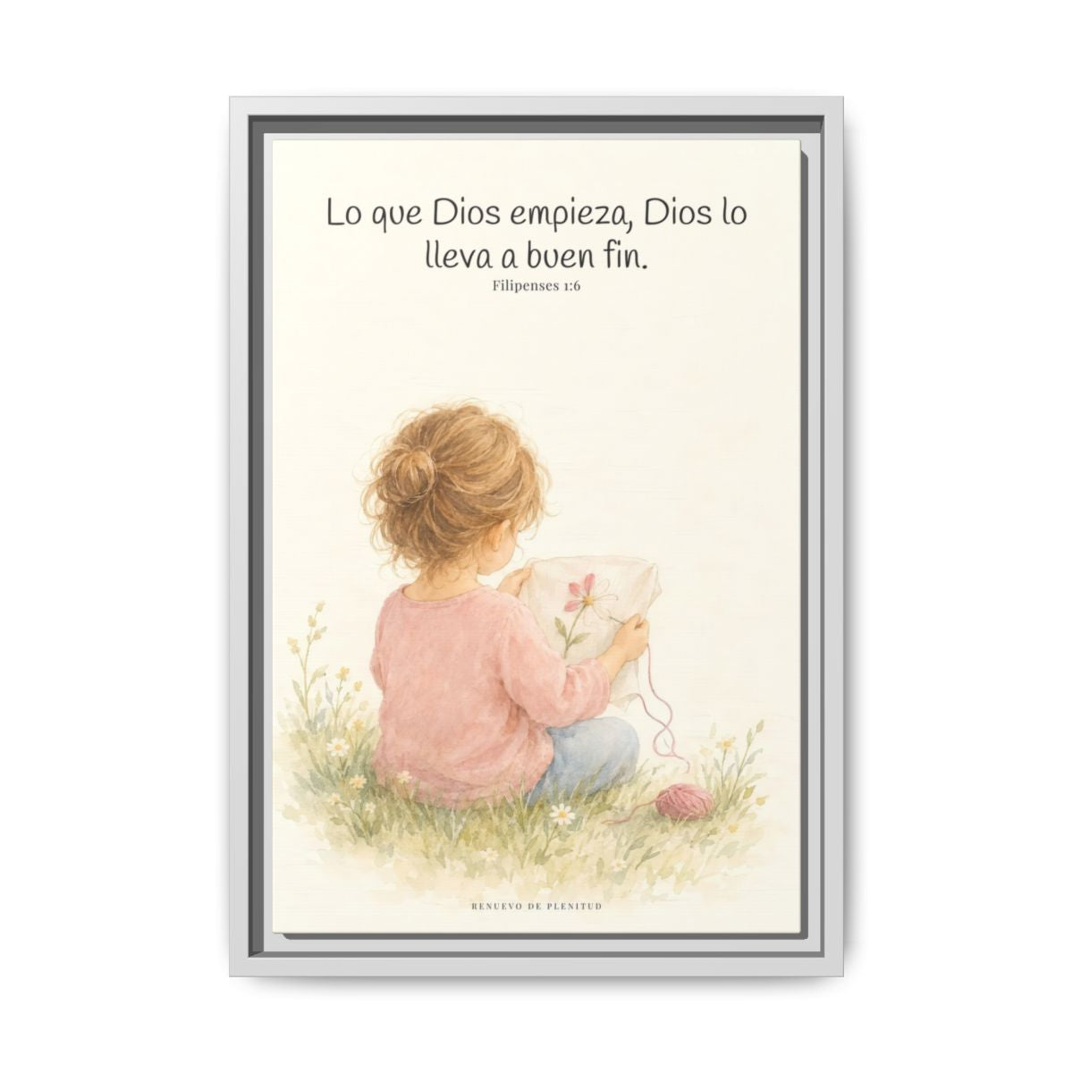 Dios lleva a buen fin la obra que empezó | Cuadro de fe enmarcado | Filipenses 1:6 — 12×18 pulgadas, marco blanco, vista frontal