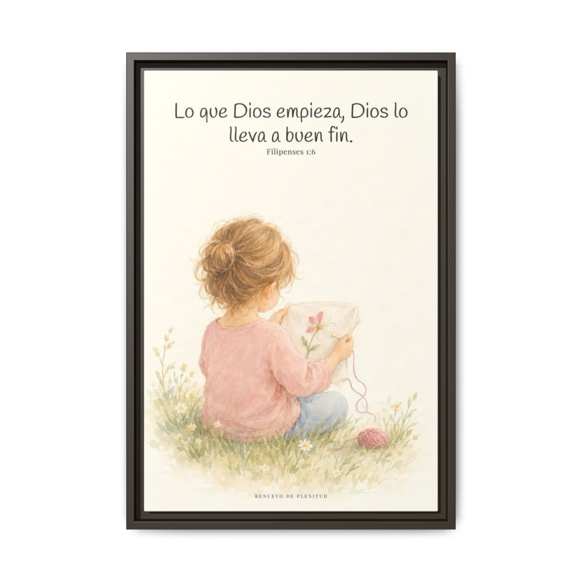 Dios lleva a buen fin la obra que empezó | Cuadro de fe enmarcado | Filipenses 1:6 — 16×24 pulgadas, marco espresso, vista frontal