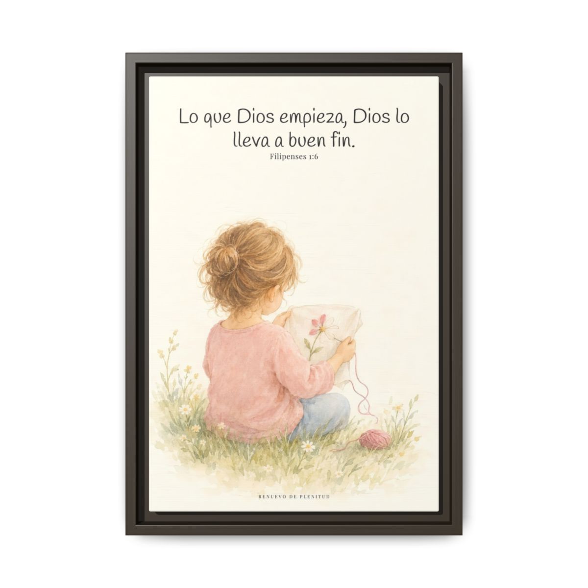 Dios lleva a buen fin la obra que empezó | Cuadro de fe enmarcado | Filipenses 1:6 — 12×18 pulgadas, marco espresso, vista frontal