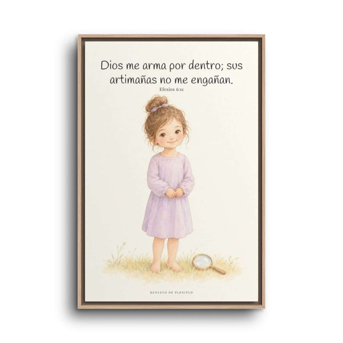 Dios me arma contra las astucias del enemigo | Cuadro cristiano enmarcado | Efesios 6:11 — 24×36 pulgadas, marco natural, vista frontal