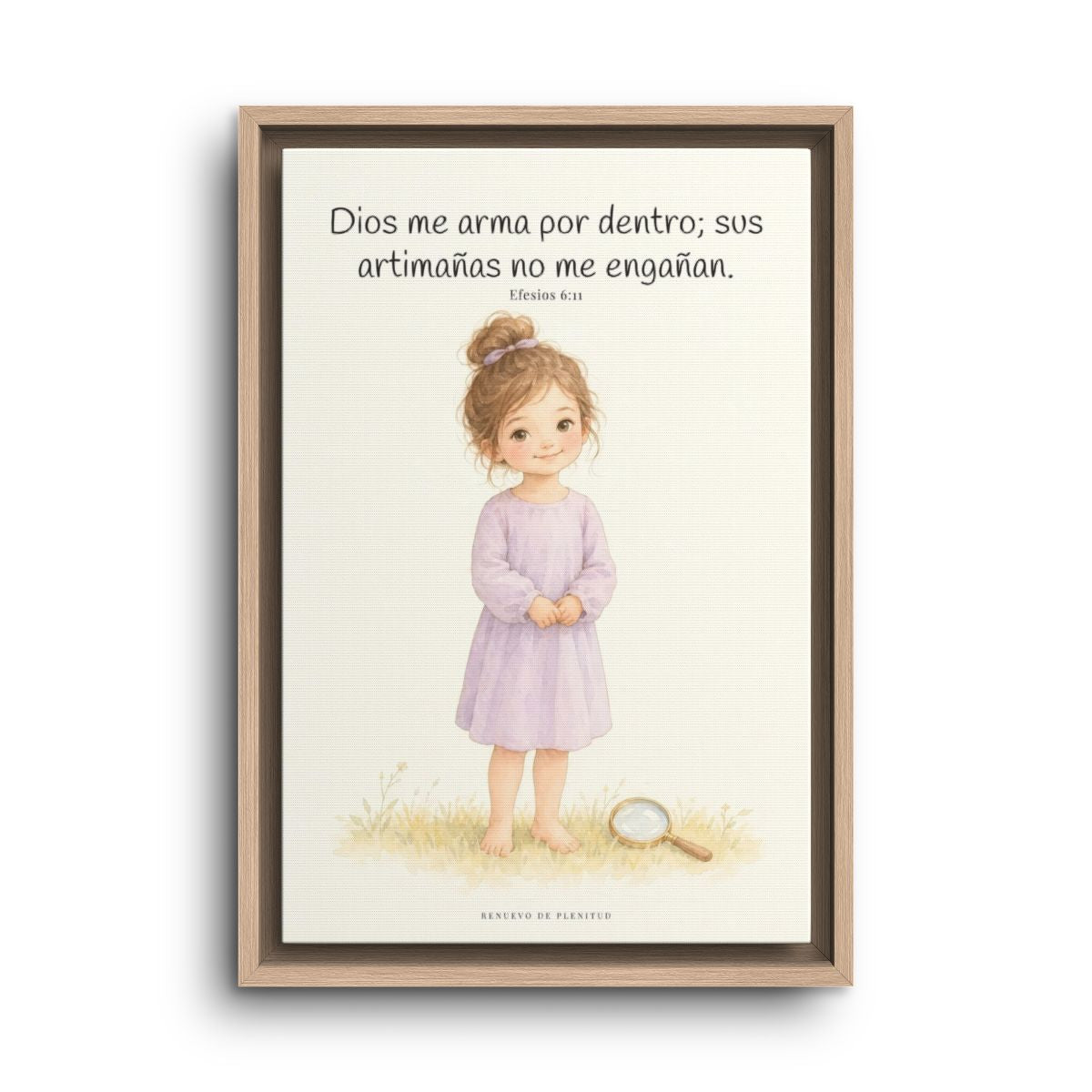 Dios me arma contra las astucias del enemigo | Cuadro cristiano enmarcado | Efesios 6:11 — 12×18 pulgadas, marco natural, vista frontal