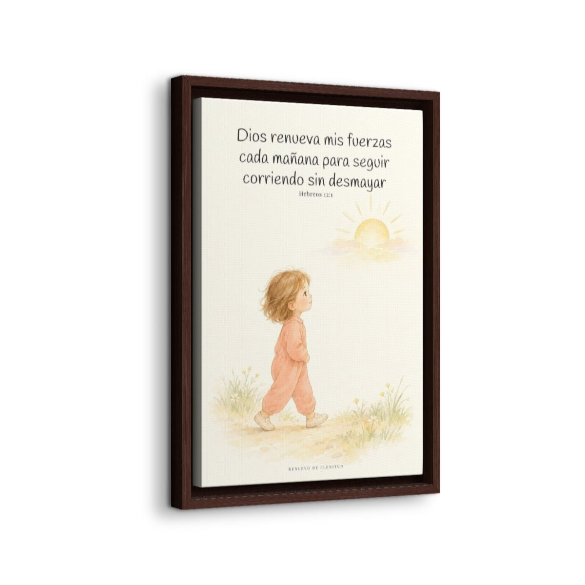 Dios me da nuevas fuerzas cada mañana | Decoración de fe para pared | Hebreos 12:1 — 12×18 pulgadas, marco espresso, vista lateral del marco flotante