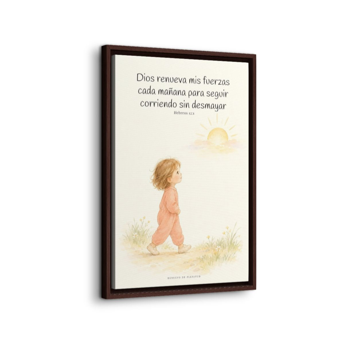 Dios me da nuevas fuerzas cada mañana | Decoración de fe para pared | Hebreos 12:1 — 16×24 pulgadas, marco espresso, vista lateral del marco flotante