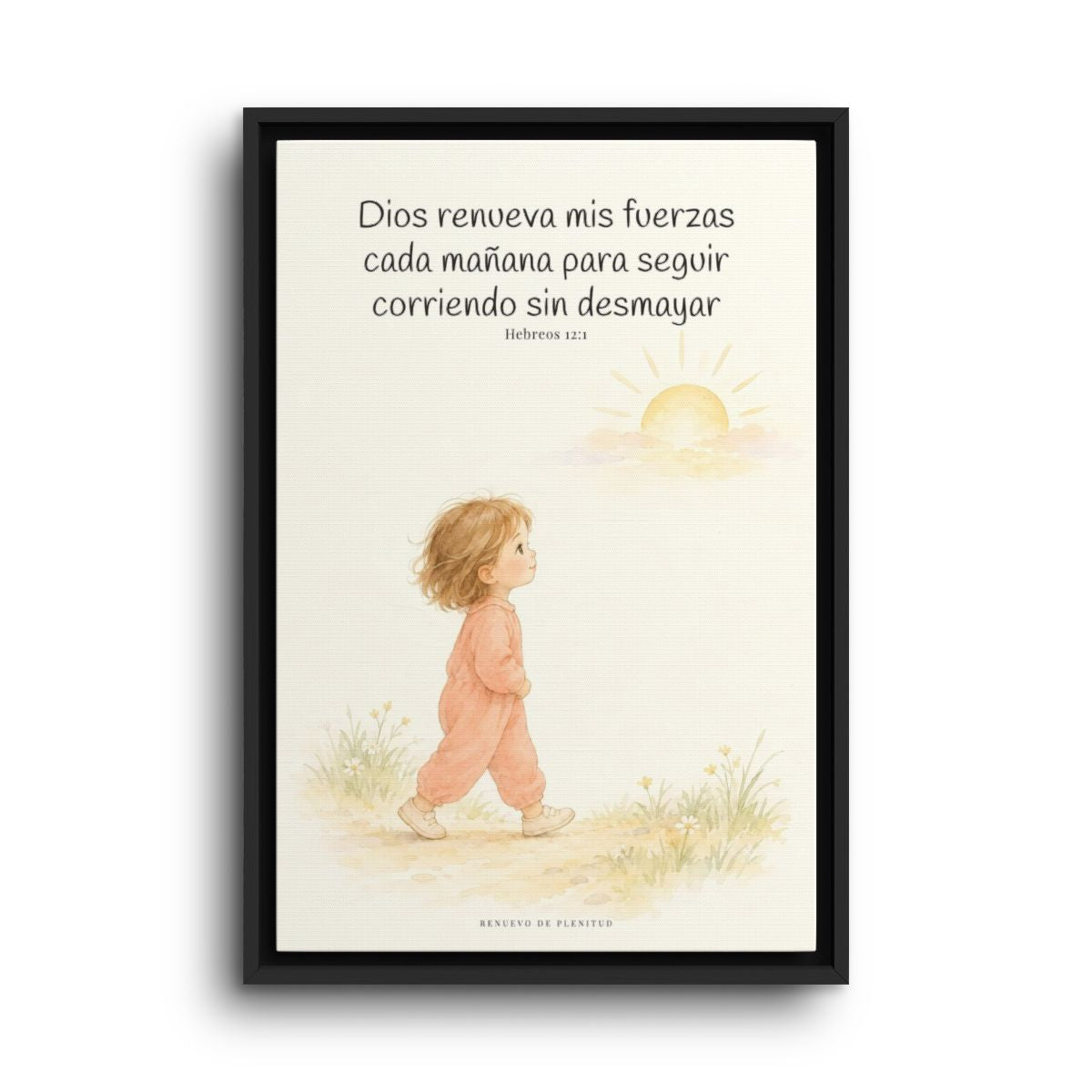 Dios me da nuevas fuerzas cada mañana | Decoración de fe para pared | Hebreos 12:1 — 16×24 pulgadas, marco negro, vista frontal
