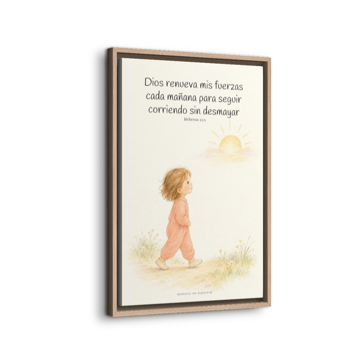 Dios me da nuevas fuerzas cada mañana | Decoración de fe para pared | Hebreos 12:1 — 16×24 pulgadas, marco natural, vista lateral del marco flotante