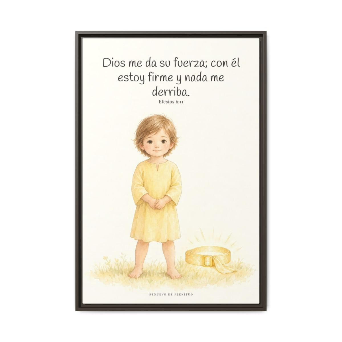 Dios me da su fuerza para estar firme — Lienzo Cristiano Enmarcado | Efesios 6:11 — 24×36 pulgadas, marco espresso, vista frontal