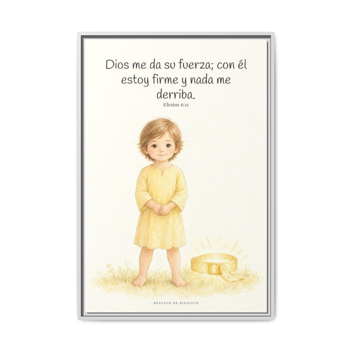 Dios me da su fuerza para estar firme — Lienzo Cristiano Enmarcado | Efesios 6:11 — 24×36 pulgadas, marco blanco, vista frontal
