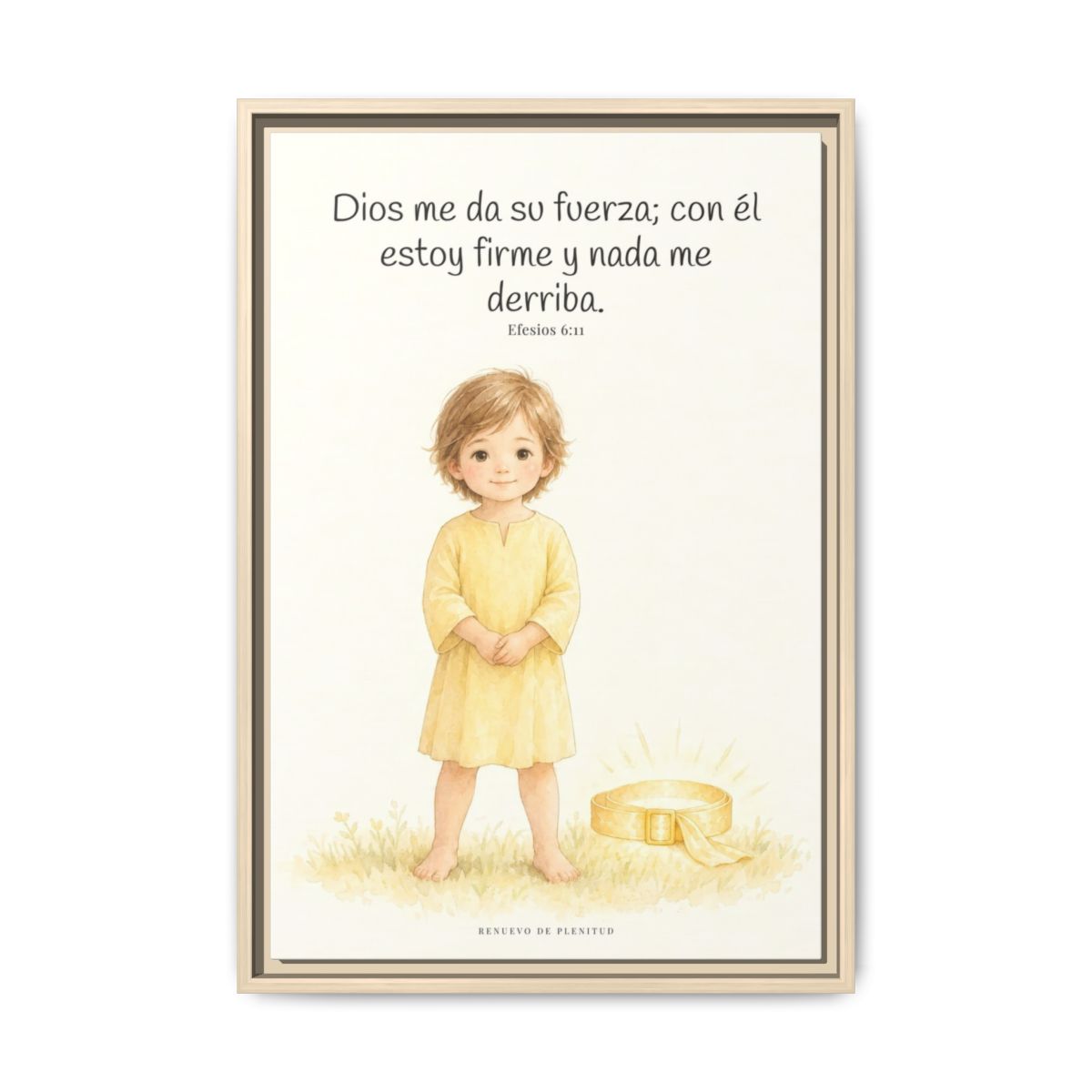 Dios me da su fuerza para estar firme — Lienzo Cristiano Enmarcado | Efesios 6:11 — 16×24 pulgadas, marco natural, vista frontal