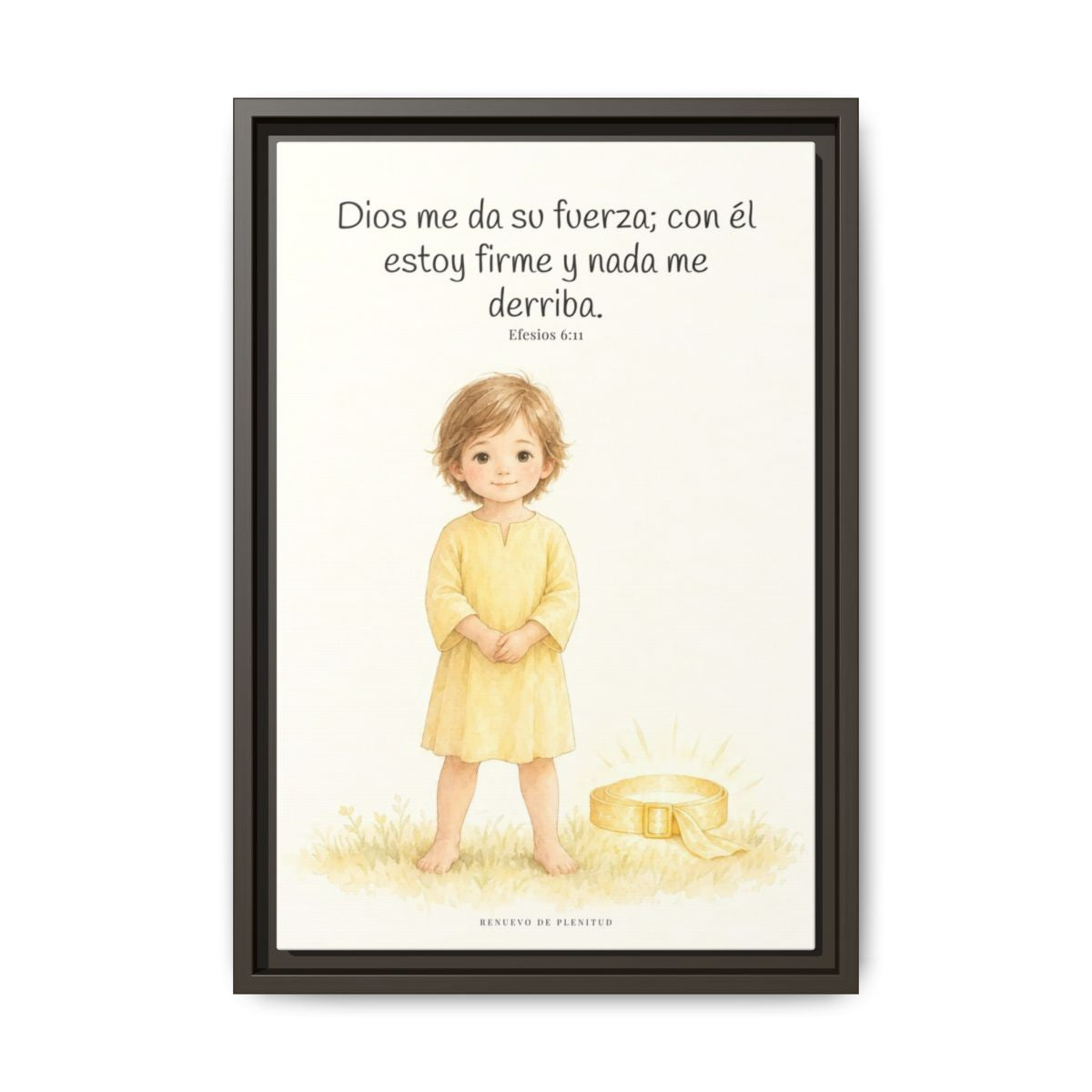Dios me da su fuerza para estar firme — Lienzo Cristiano Enmarcado | Efesios 6:11 — 12×18 pulgadas, marco espresso, vista frontal