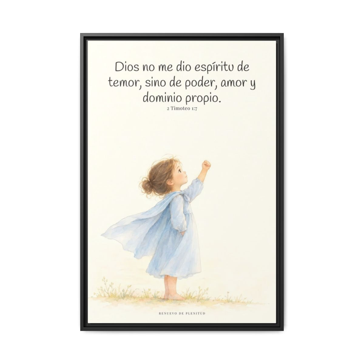 Dios me da un espíritu de poder y de amor — Lienzo Cristiano Enmarcado | 2 Timoteo 1:7 — 24×36 pulgadas, marco negro, vista frontal