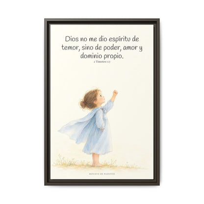 Dios me da un espíritu de poder y de amor — Lienzo Cristiano Enmarcado | 2 Timoteo 1:7 — 16×24 pulgadas, marco espresso, vista frontal