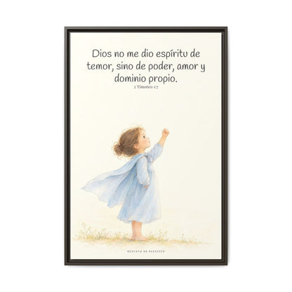 Dios me da un espíritu de poder y de amor — Lienzo Cristiano Enmarcado | 2 Timoteo 1:7 — 24×36 pulgadas, marco espresso, vista frontal