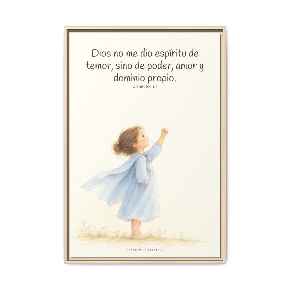 Dios me da un espíritu de poder y de amor — Lienzo Cristiano Enmarcado | 2 Timoteo 1:7 — 24×36 pulgadas, marco natural, vista frontal