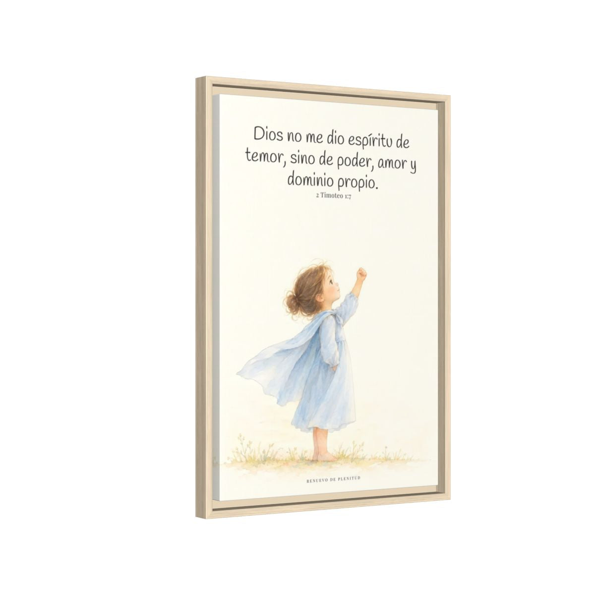 Dios me da un espíritu de poder y de amor — Lienzo Cristiano Enmarcado | 2 Timoteo 1:7 — 16×24 pulgadas, marco natural, vista lateral del marco flotante