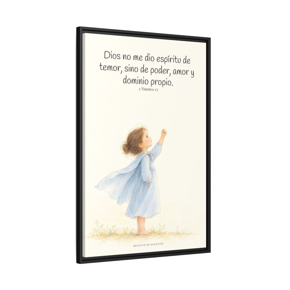 Dios me da un espíritu de poder y de amor — Lienzo Cristiano Enmarcado | 2 Timoteo 1:7 — 24×36 pulgadas, marco negro, vista lateral del marco flotante