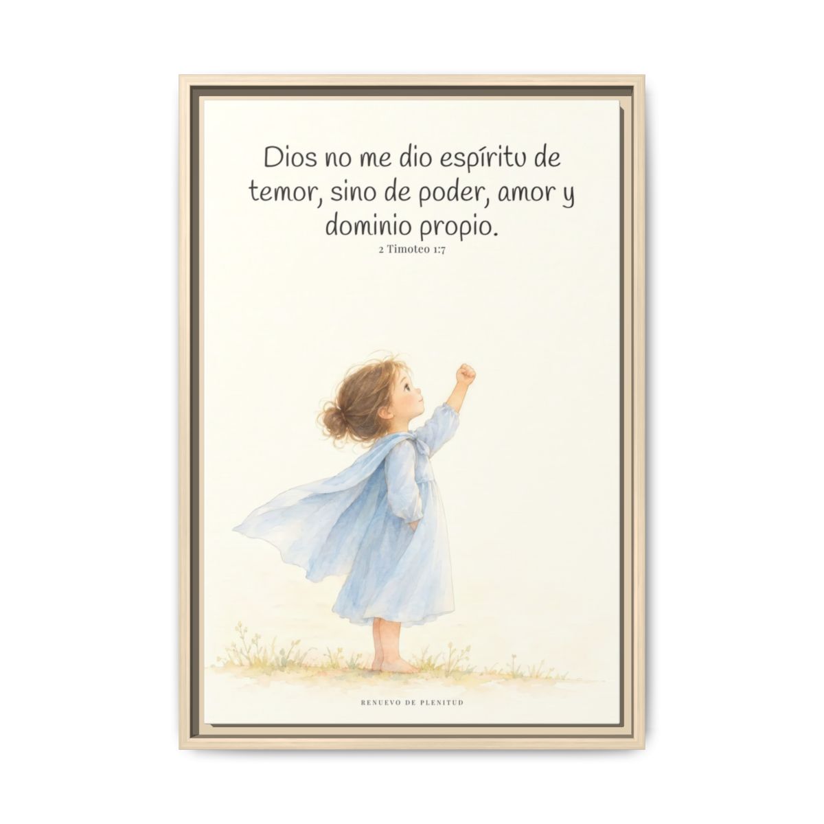 Dios me da un espíritu de poder y de amor — Lienzo Cristiano Enmarcado | 2 Timoteo 1:7 — 16×24 pulgadas, marco natural, vista frontal