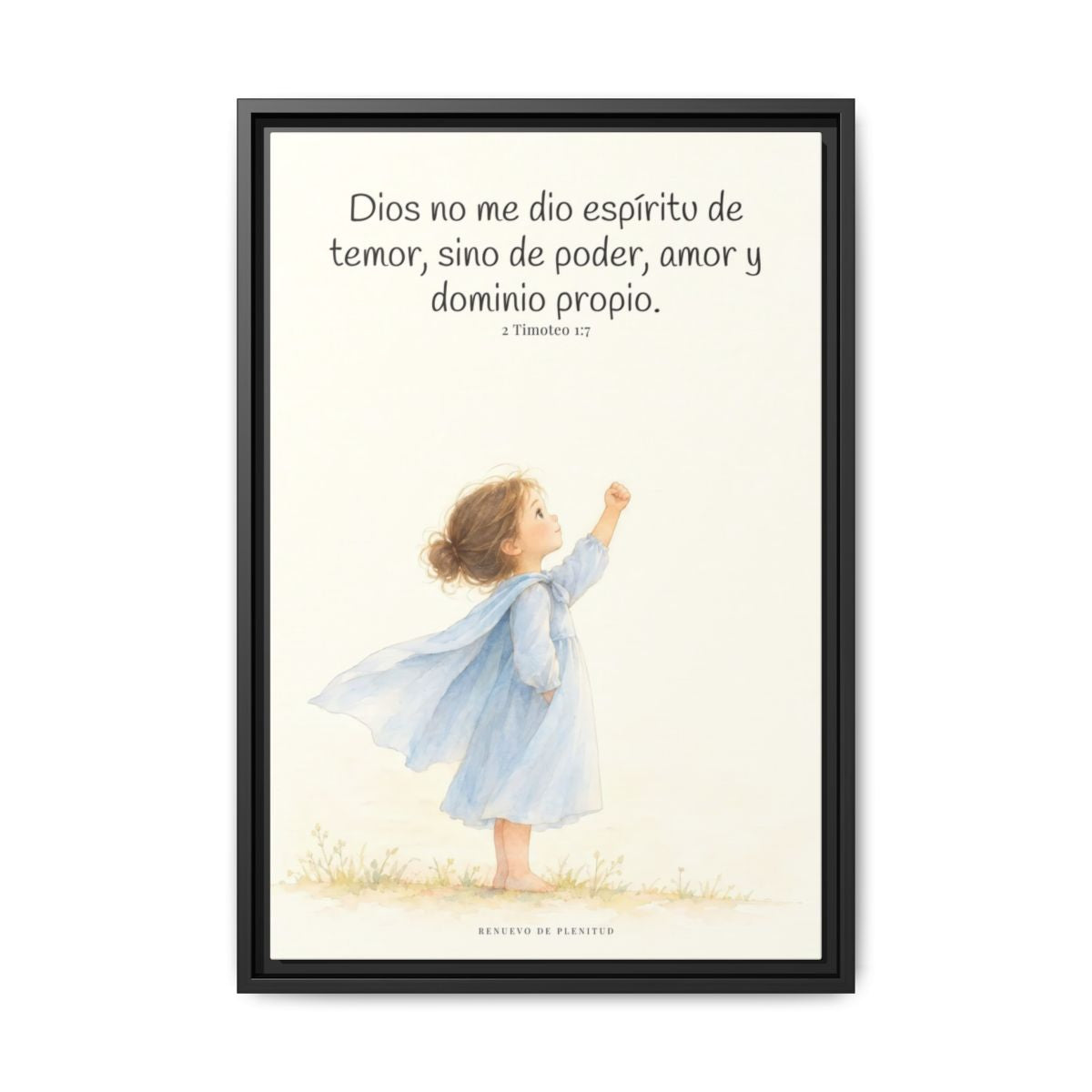 Dios me da un espíritu de poder y de amor — Lienzo Cristiano Enmarcado | 2 Timoteo 1:7 — 16×24 pulgadas, marco negro, vista frontal