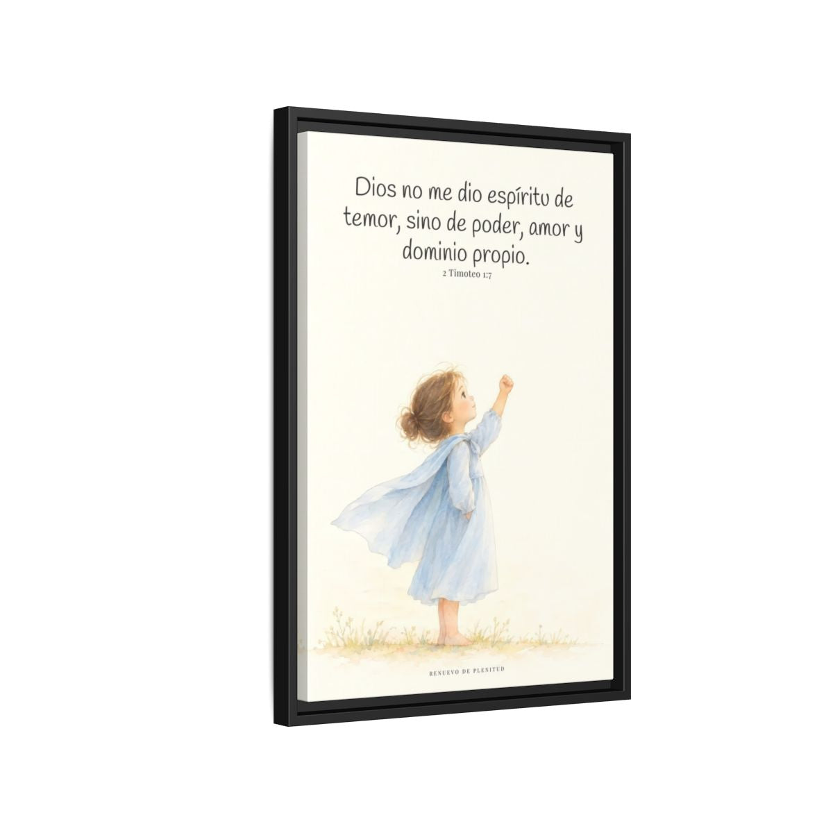 Dios me da un espíritu de poder y de amor — Lienzo Cristiano Enmarcado | 2 Timoteo 1:7 — 16×24 pulgadas, marco negro, vista lateral del marco flotante