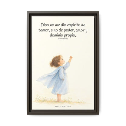 Dios me da un espíritu de poder y de amor — Lienzo Cristiano Enmarcado | 2 Timoteo 1:7 — 12×18 pulgadas, marco espresso, vista frontal