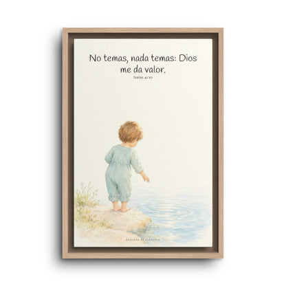 Dios me da valor cuando tiemblo | Arte bíblico para pared | Isaías 41:10 — 12×18 pulgadas, marco natural, vista frontal