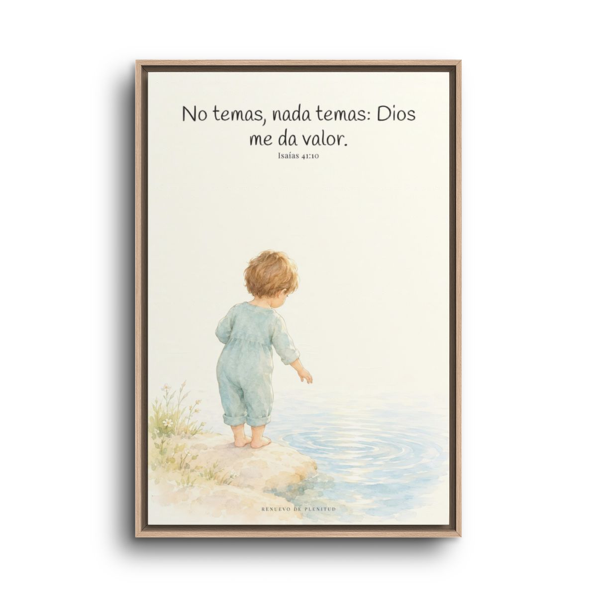 Dios me da valor cuando tiemblo | Arte bíblico para pared | Isaías 41:10 — 24×36 pulgadas, marco natural, vista frontal