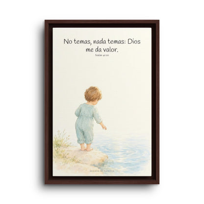 Dios me da valor cuando tiemblo | Arte bíblico para pared | Isaías 41:10 — 12×18 pulgadas, marco espresso, vista frontal