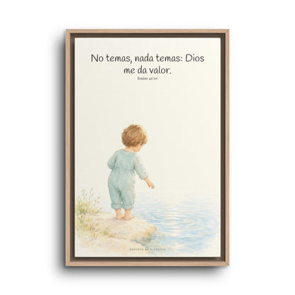 Dios me da valor cuando tiemblo | Arte bíblico para pared | Isaías 41:10 — 16×24 pulgadas, marco natural, vista frontal