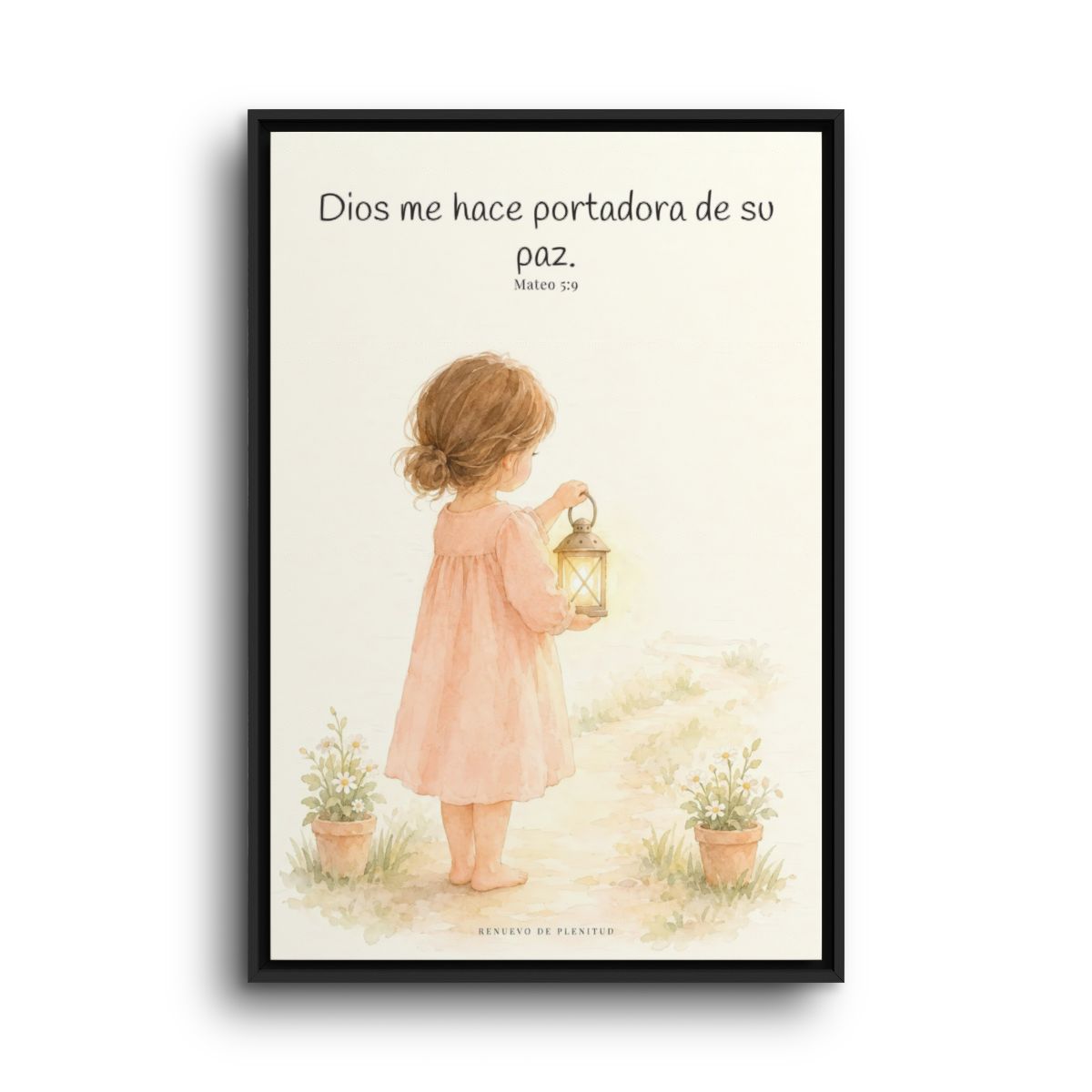 Dios me hace portadora de su paz | Lienzo bíblico para el hogar | Mateo 5:9 — 24×36 pulgadas, marco negro, vista frontal