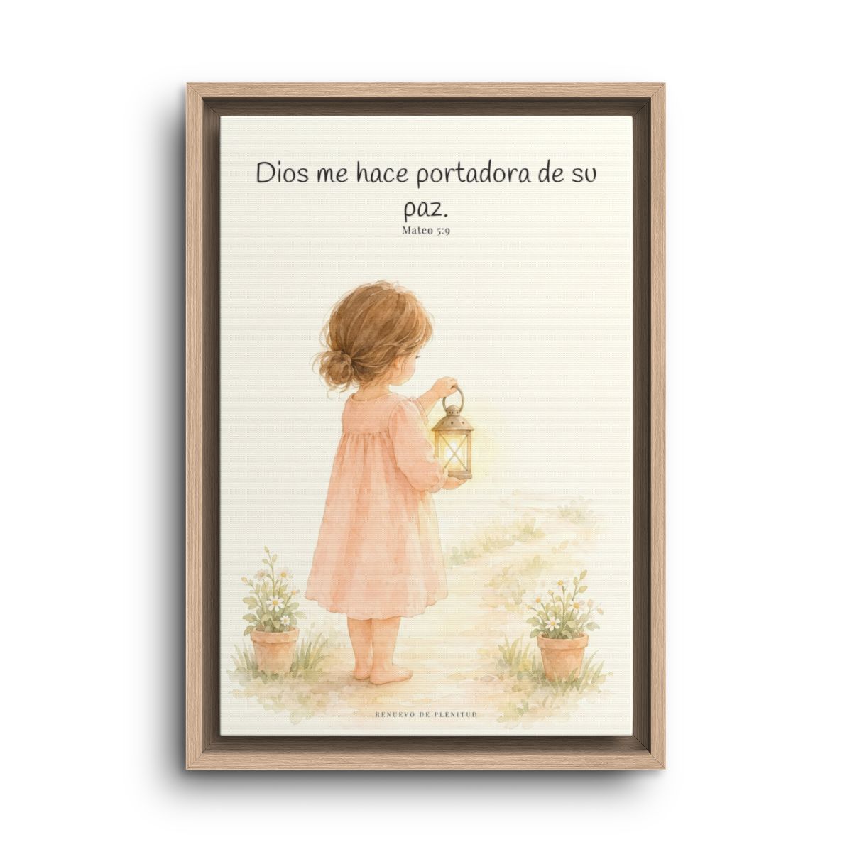 Dios me hace portadora de su paz | Lienzo bíblico para el hogar | Mateo 5:9 — 12×18 pulgadas, marco natural, vista frontal