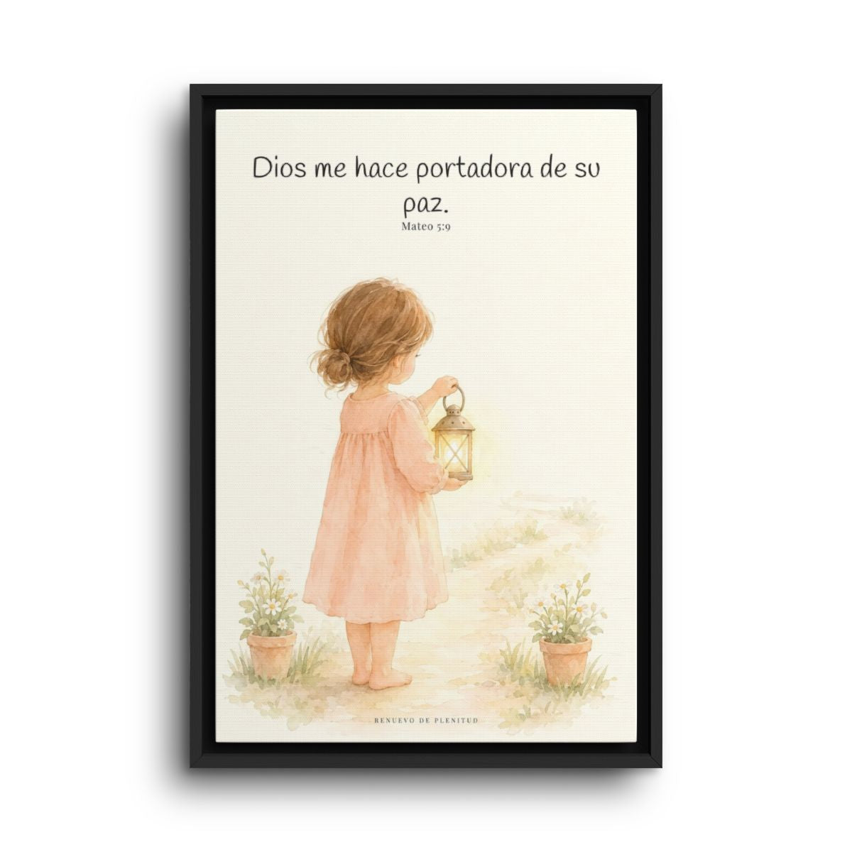 Dios me hace portadora de su paz | Lienzo bíblico para el hogar | Mateo 5:9 — 16×24 pulgadas, marco negro, vista frontal