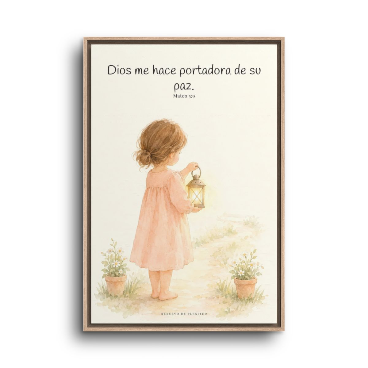 Dios me hace portadora de su paz | Lienzo bíblico para el hogar | Mateo 5:9 — 24×36 pulgadas, marco natural, vista frontal