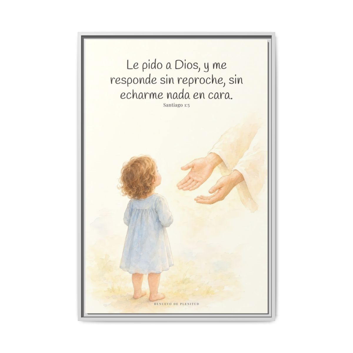 Dios me responde sin echármelo en cara — Lienzo Cristiano Enmarcado | Santiago 1:5 — 24×36 pulgadas, marco blanco, vista frontal