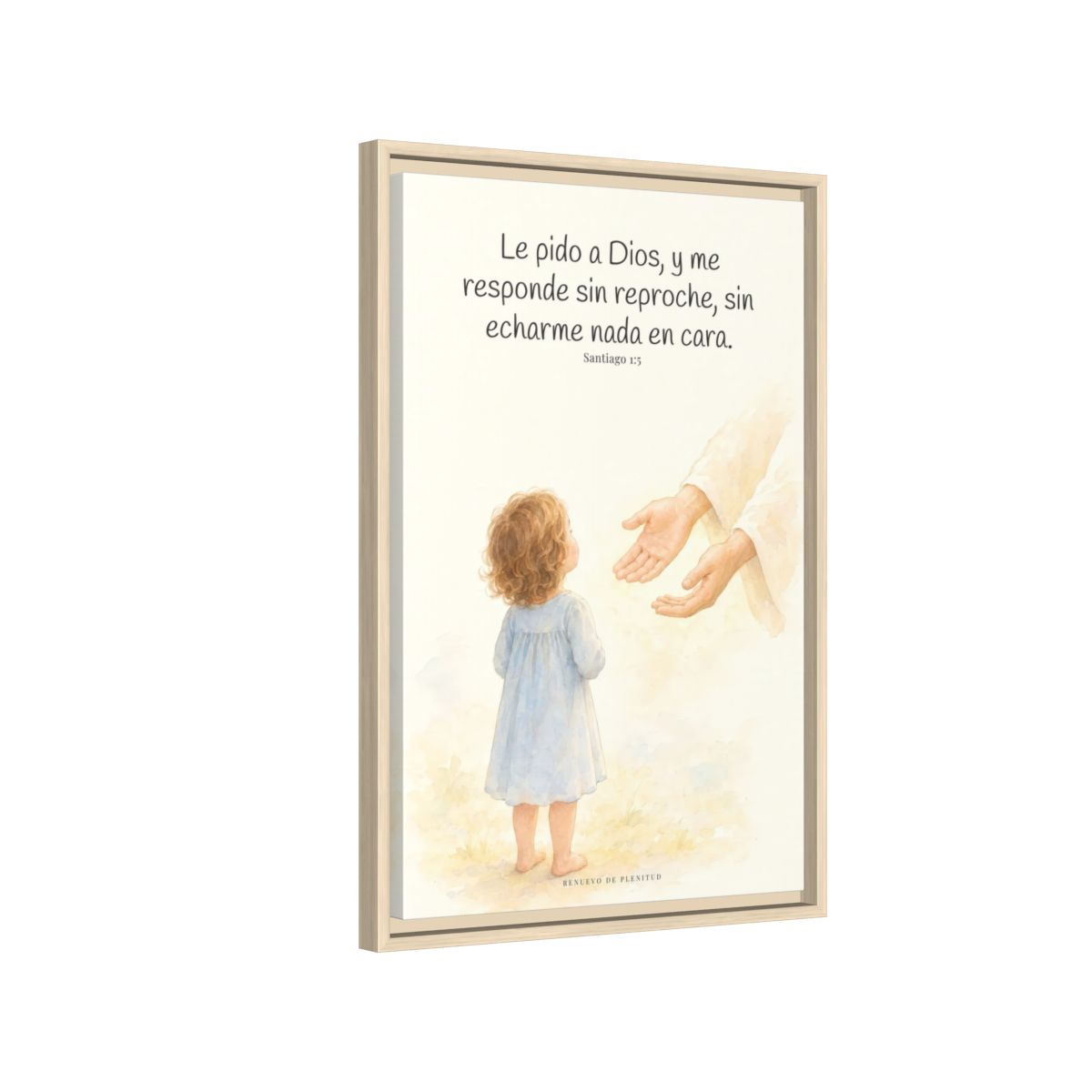 Dios me responde sin echármelo en cara — Lienzo Cristiano Enmarcado | Santiago 1:5 — 16×24 pulgadas, marco natural, vista lateral del marco flotante