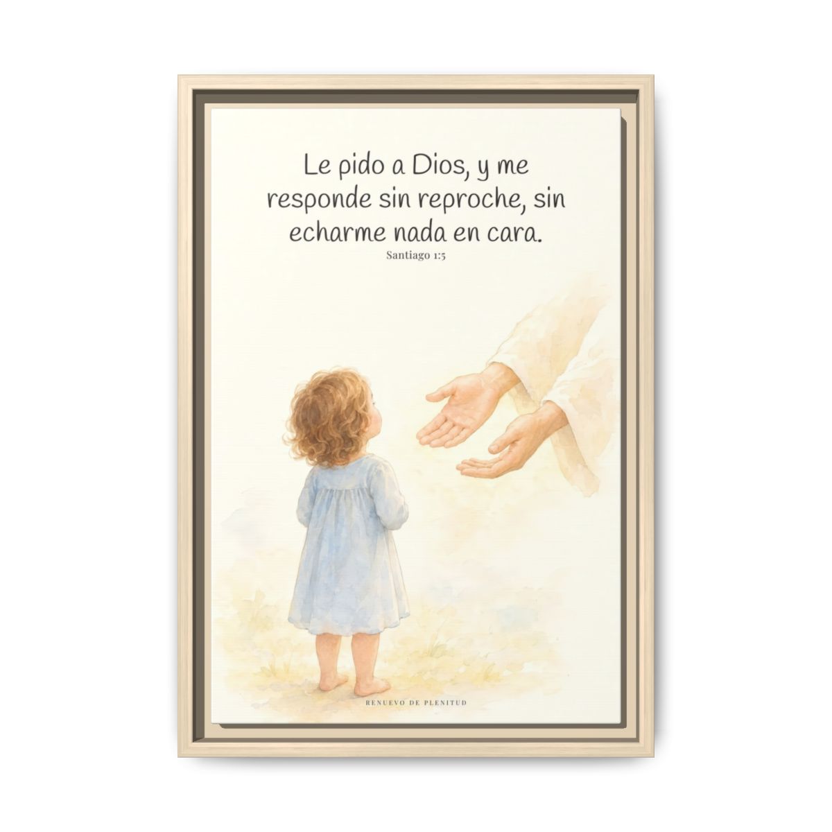 Dios me responde sin echármelo en cara — Lienzo Cristiano Enmarcado | Santiago 1:5 — 12×18 pulgadas, marco natural, vista frontal
