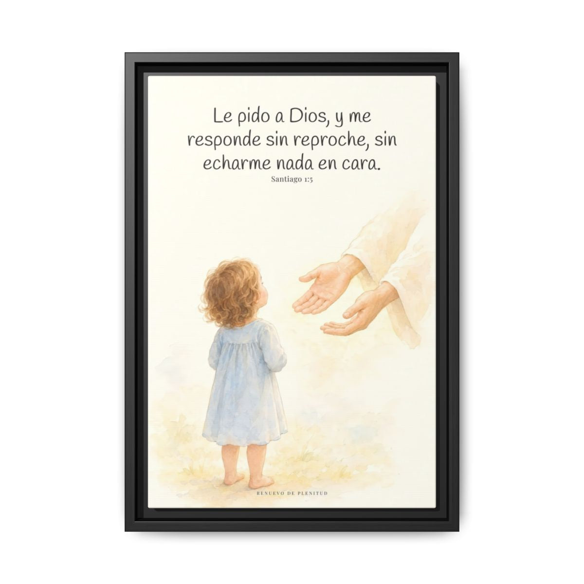 Dios me responde sin echármelo en cara — Lienzo Cristiano Enmarcado | Santiago 1:5 — 12×18 pulgadas, marco negro, vista frontal
