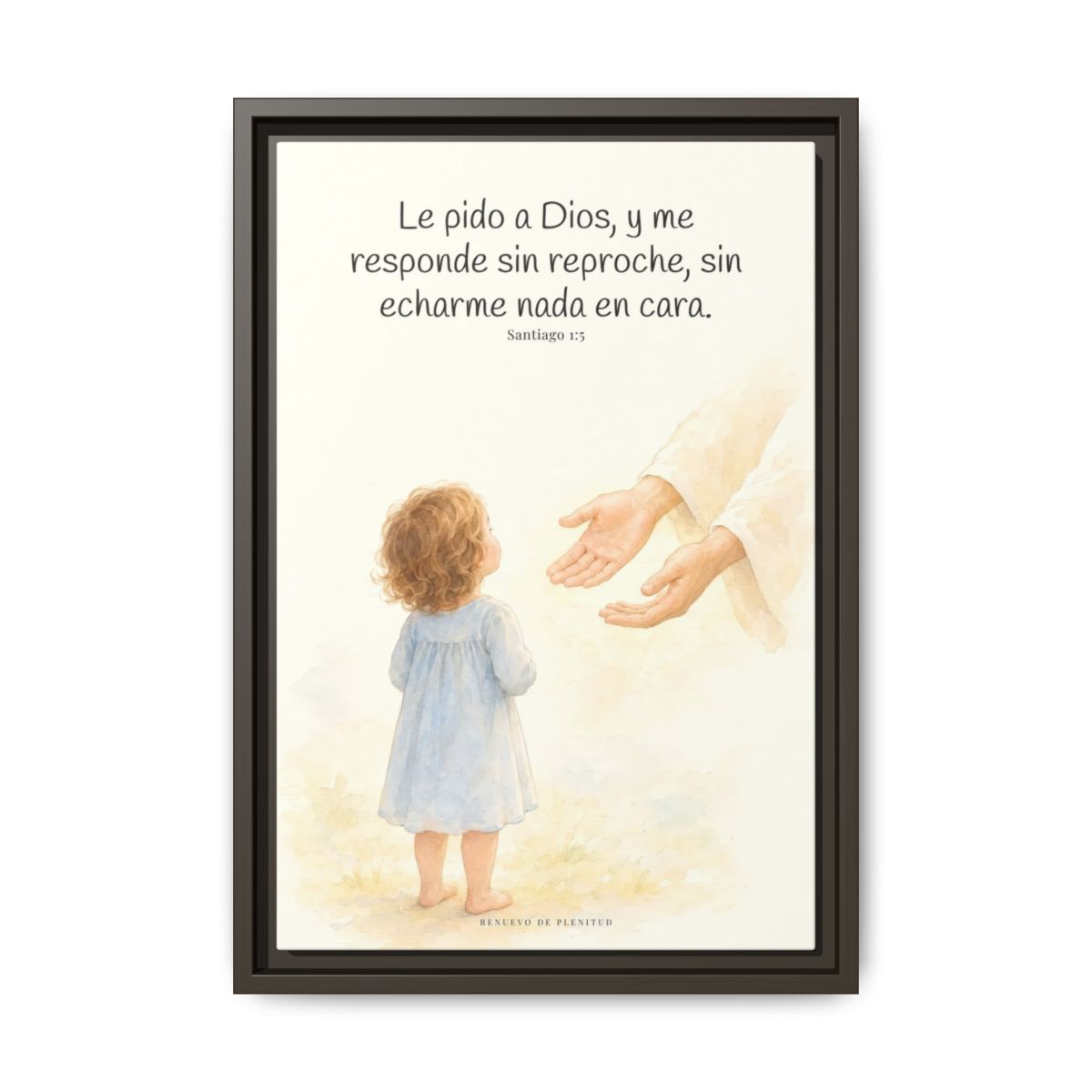 Dios me responde sin echármelo en cara — Lienzo Cristiano Enmarcado | Santiago 1:5 — 12×18 pulgadas, marco espresso, vista frontal