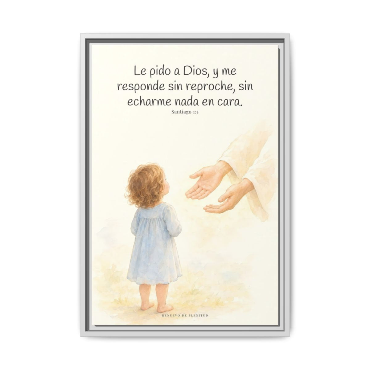 Dios me responde sin echármelo en cara — Lienzo Cristiano Enmarcado | Santiago 1:5 — 16×24 pulgadas, marco blanco, vista frontal